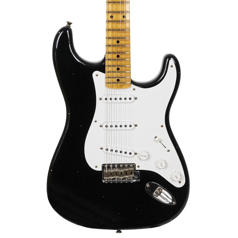 Fender Custom Shop 1955 Stratocaster Journeyman Relic Akçaağaç Klavye Black Elektro Gitar