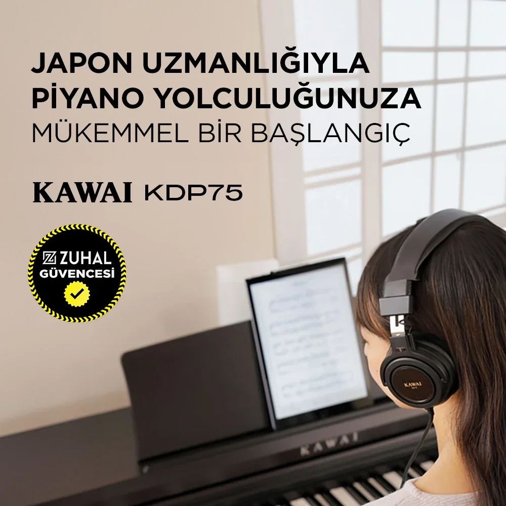 KAWAI KDP75B Siyah Dijital Piyano | Tabure ve Kulaklık Hediyeli