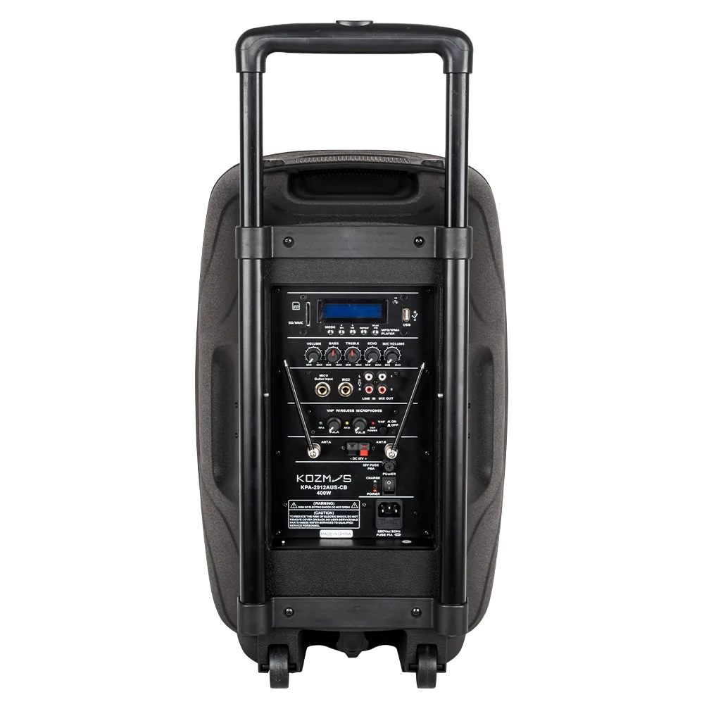 Kozmos KPA-2912AUS-CB 12" 2-yollu Hoparlör - Bluetooth / USB / LCD Ekranlı / SD Kart / 1 x Kablosuz Mikrofon 1 x Headset