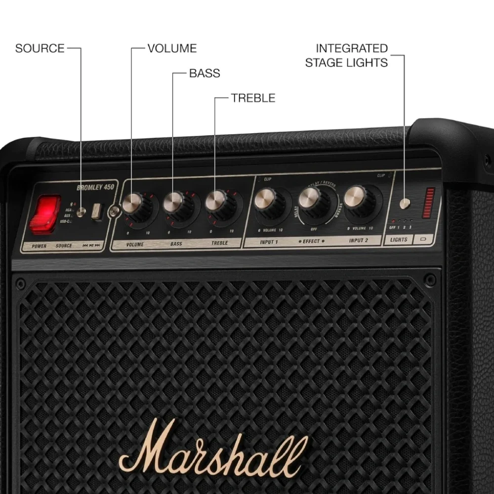 MARSHALL Bromley 450 Black &amp; Brass Partybox Bluetooth Hoparlör