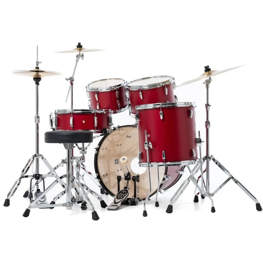 PEARL RS505C/C747 Roadshow Matte Red 5 Parça (20B/10T/12T/14F/14S) Aksamlı&amp; Zilli Akustik Davul Seti