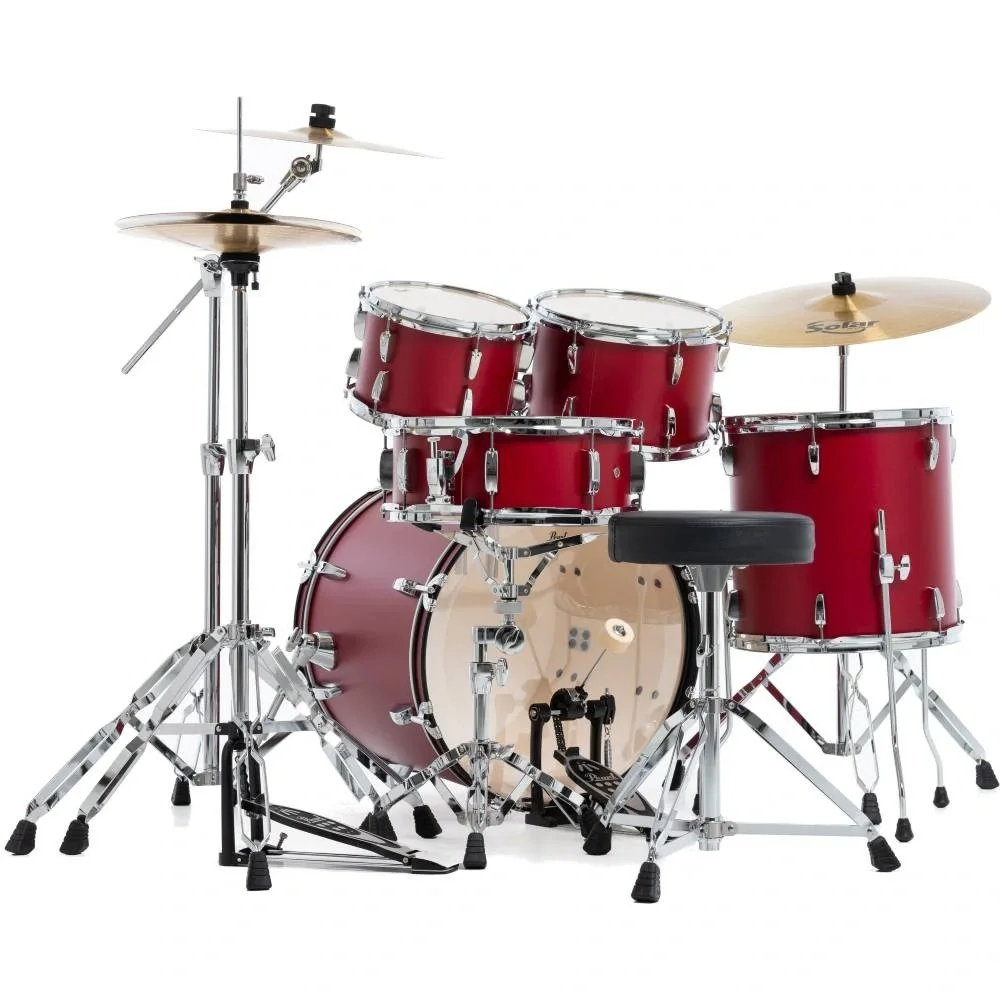 PEARL RS505C/C747 Roadshow Matte Red 5 Parça (20B/10T/12T/14F/14S) Aksamlı&amp; Zilli Akustik Davul Seti