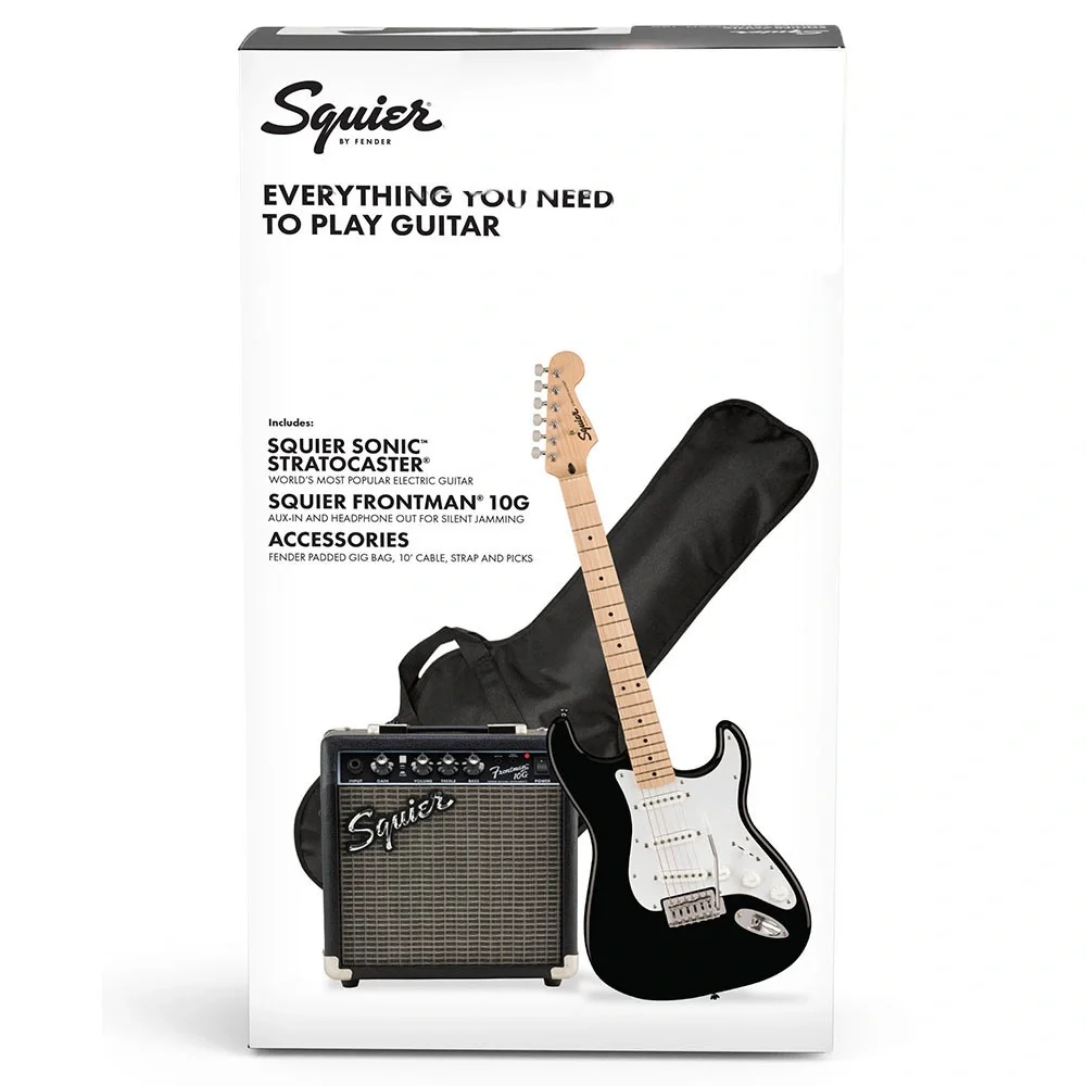 Squier Sonic Stratocaster Black Frontman 10G Amfi Elektro Gitar Seti