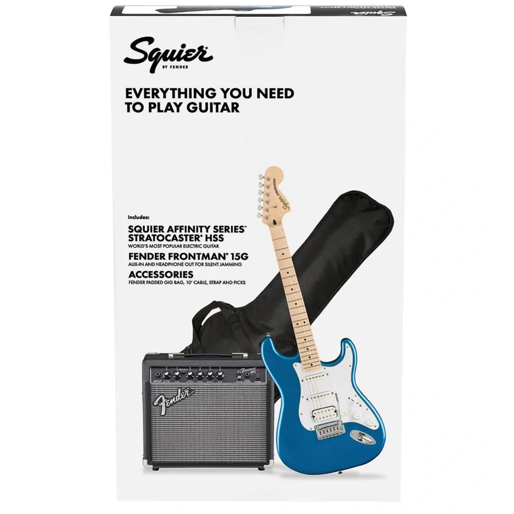 Squier Affinity Strat HSS Frontman 15G Amp Lake Placid Blue Elektro Gitar Seti