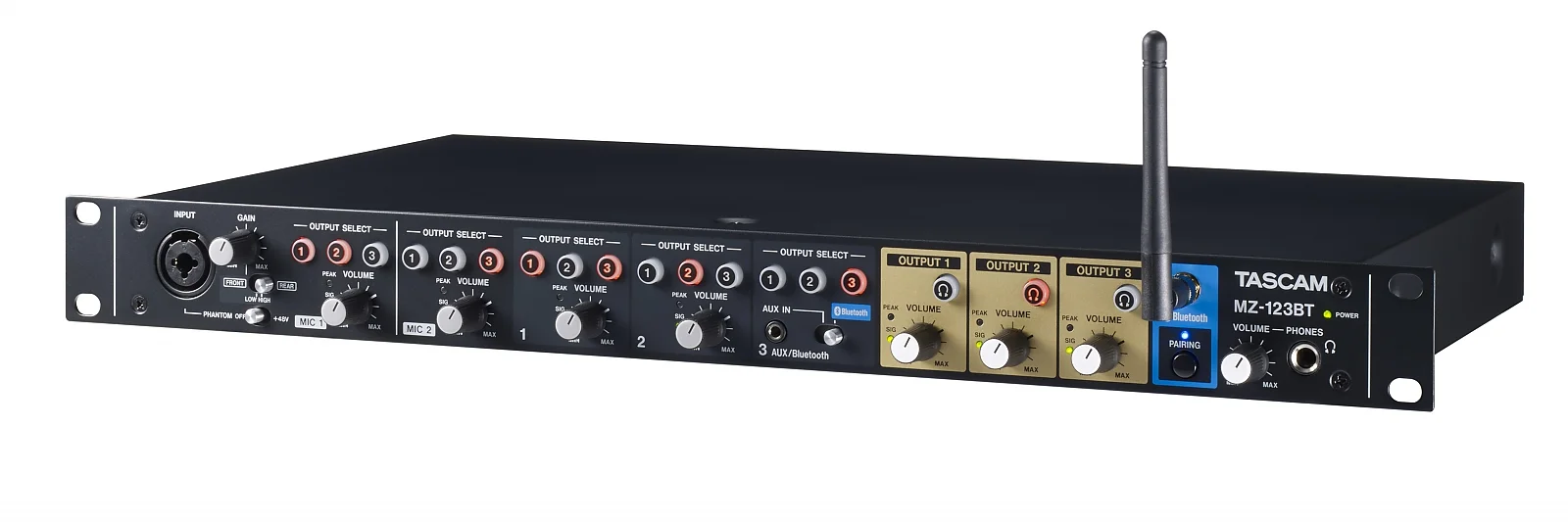 Tascam MZ-123BT Compact Multi-Zone Audio Mixer with Bluetooth, 19", 1U