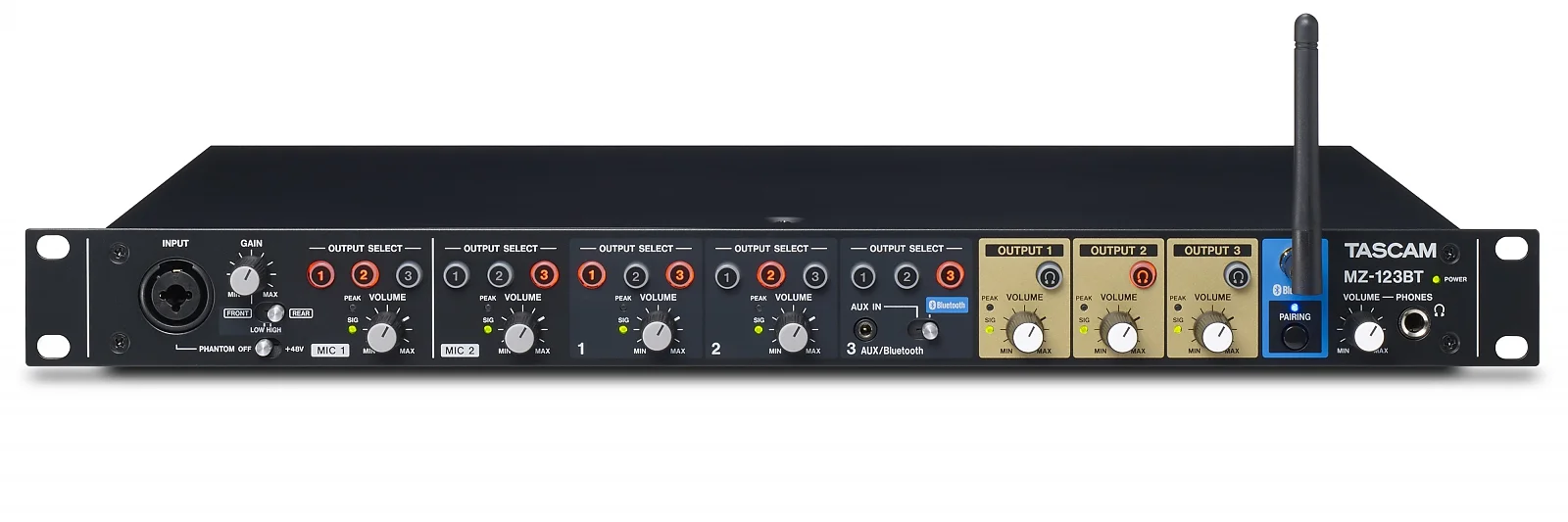 Tascam MZ-123BT Compact Multi-Zone Audio Mixer with Bluetooth, 19", 1U
