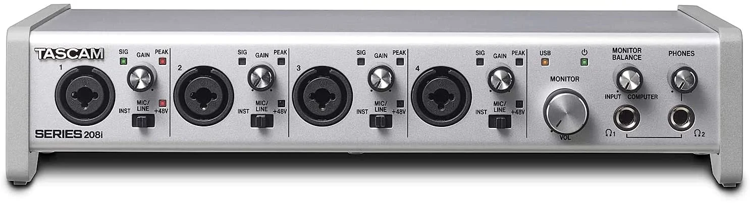 Tascam SERIES 208I USB-2.0 Audio-/MIDI-Interface, 20 In (4 Analog + 2 SMUX) and 8 Out, MIDI, DSP-MIxer
