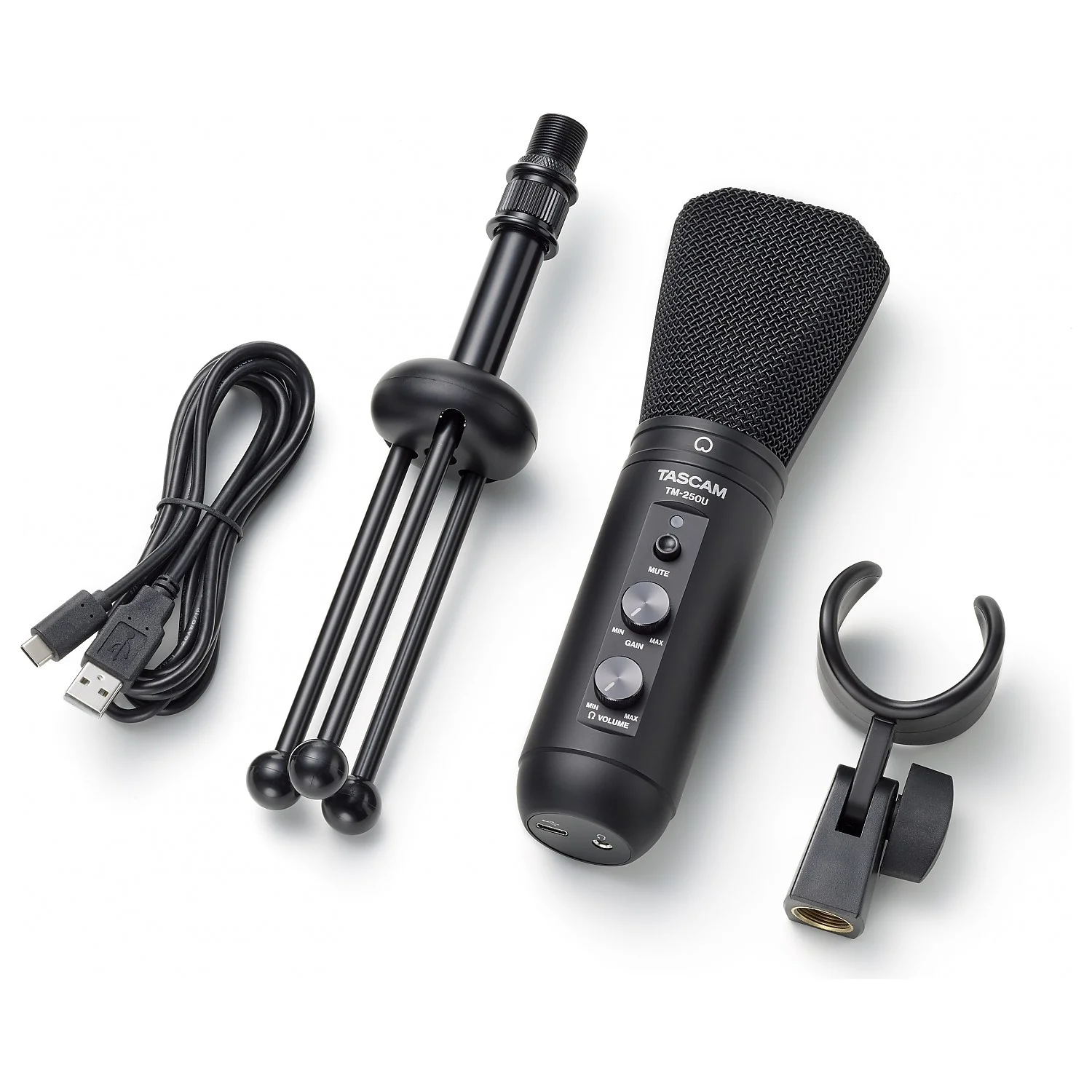 Tascam TM-250U USB Condenser Mikrofon for personal Podcasting , Super-cardioid , Headphone out, Samplerate 16 Bit/44,1kHz o. 48kHz